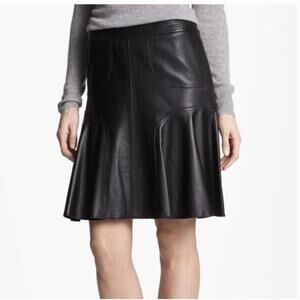 Halogen Black Leather Flounce Mini Skirt Womens 4 NWT Quiet Luxury Preppy